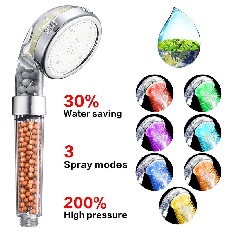 NosameÂ® Led Shower Head with Hose and Bracket, Filter Filtration High Pressure Water Saving 7 Colors Automatically No Batteries Needed Spray Handheld Showerheads 1.6 GPM for Dry Skin & Hair - Image 2